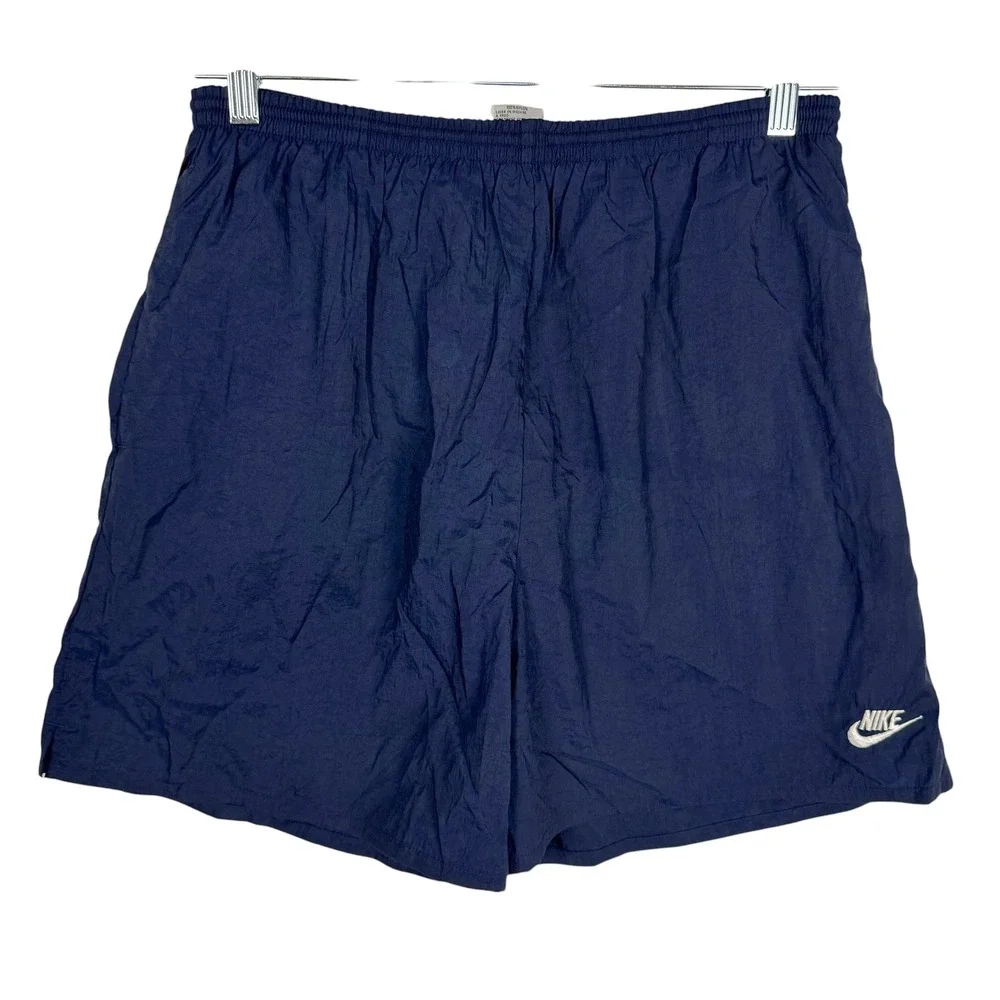 Nylon Mesh Lined Shorts Large Navy Blue‎ Vintage Swoosh Sporty Gorpcore 90s